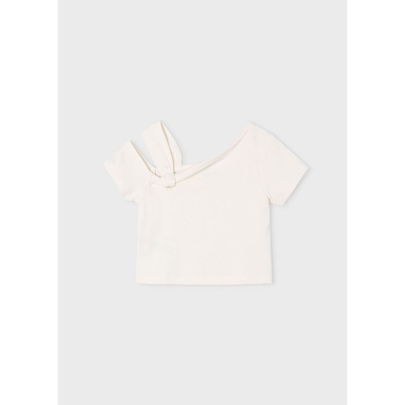 CREAM ASYMMETRIC KNIT TOP SHORT SLEEVE / 3017-093