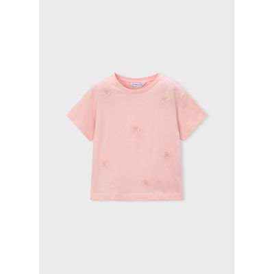 BLOSSOM PINK TSHIRT EMBROIDED FLOWER APPLIQUE / 3013-012