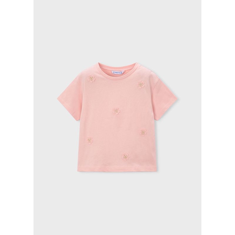 BLOSSOM PINK TSHIRT EMBROIDED FLOWER APPLIQUE / 3013-012