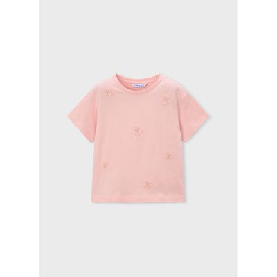 BLOSSOM PINK TSHIRT EMBROIDED FLOWER APPLIQUE / 3013-012