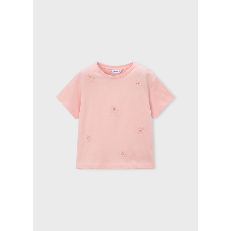 BLOSSOM PINK TSHIRT EMBROIDED FLOWER APPLIQUE / 3013-012