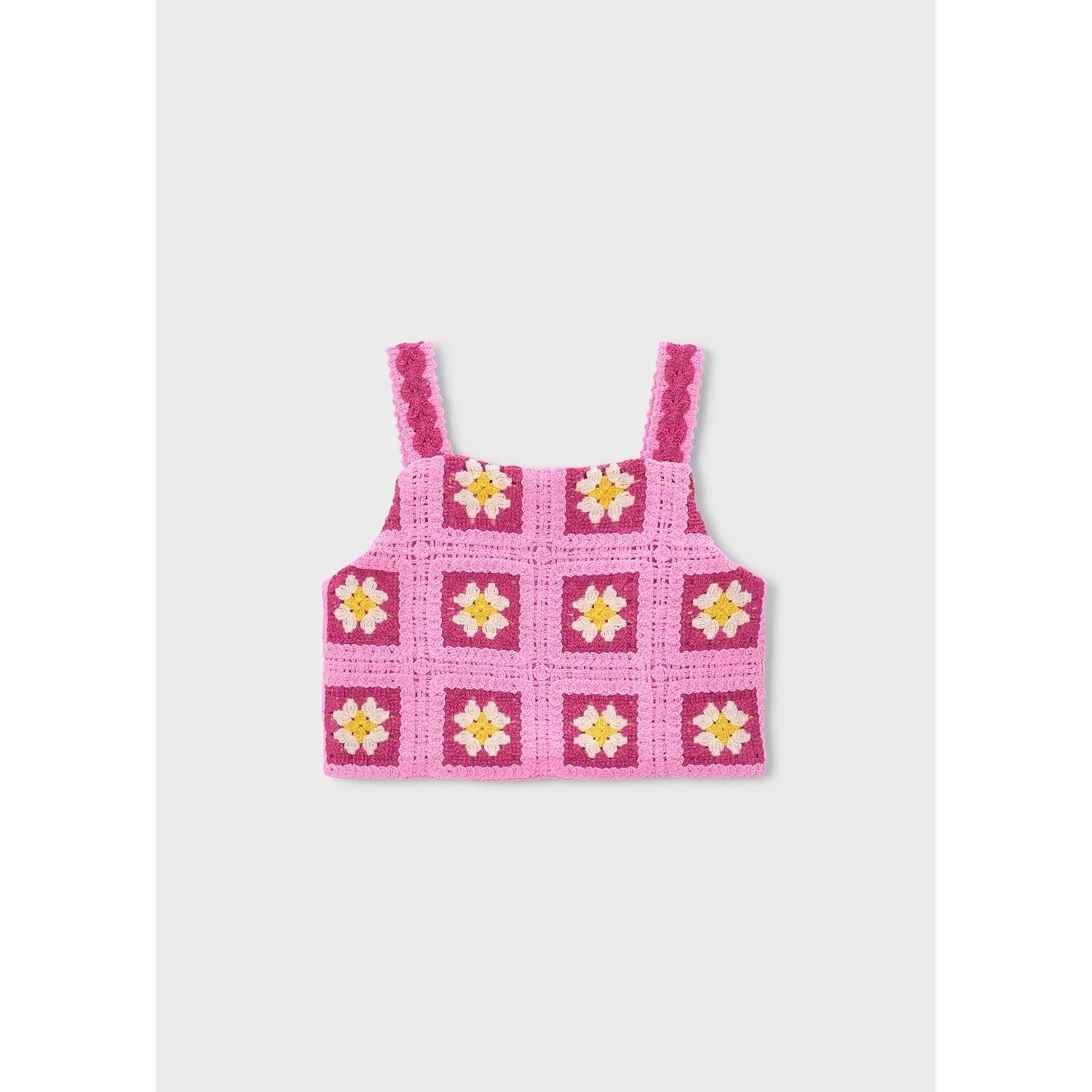 PINK CROCHET CROP TOP BEIGE & RED PATTERN / 3029-068