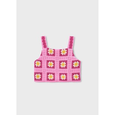 PINK CROCHET CROP TOP BEIGE & RED PATTERN / 3029-068