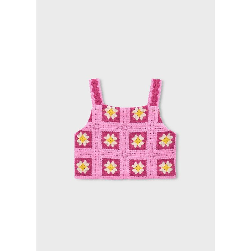 PINK CROCHET CROP TOP BEIGE & RED PATTERN / 3029-068