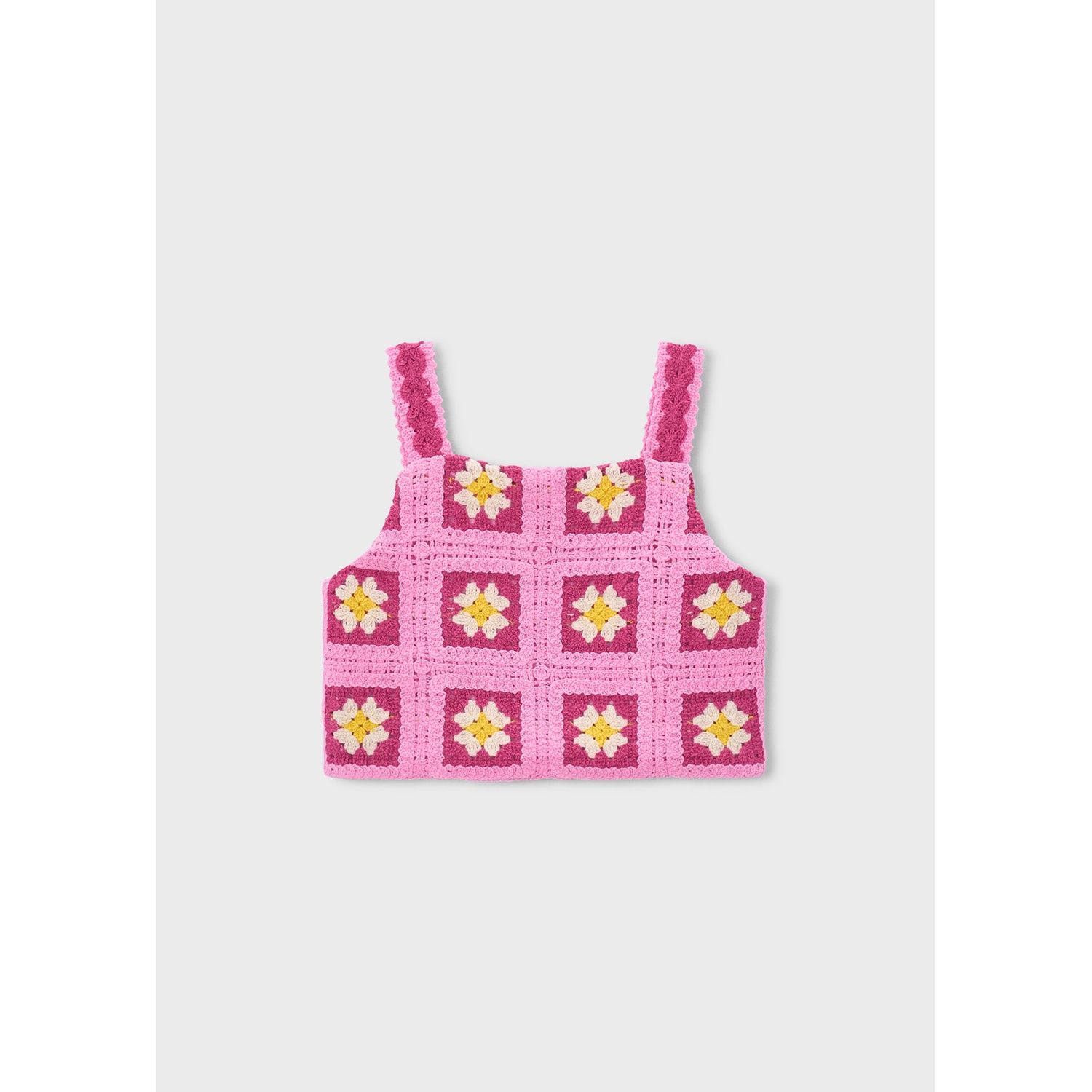 PINK CROCHET CROP TOP BEIGE & RED PATTERN / 3029-068