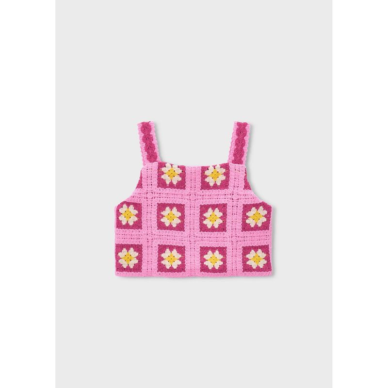 PINK CROCHET CROP TOP BEIGE & RED PATTERN / 3029-068