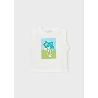 CREAM TOP FLOWER PRINT APPLIQUE SLEEVELESS / 3023-039