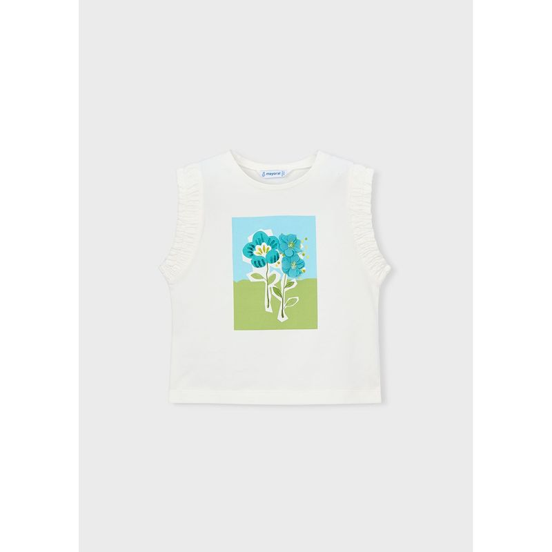 CREAM TOP FLOWER PRINT APPLIQUE SLEEVELESS / 3023-039