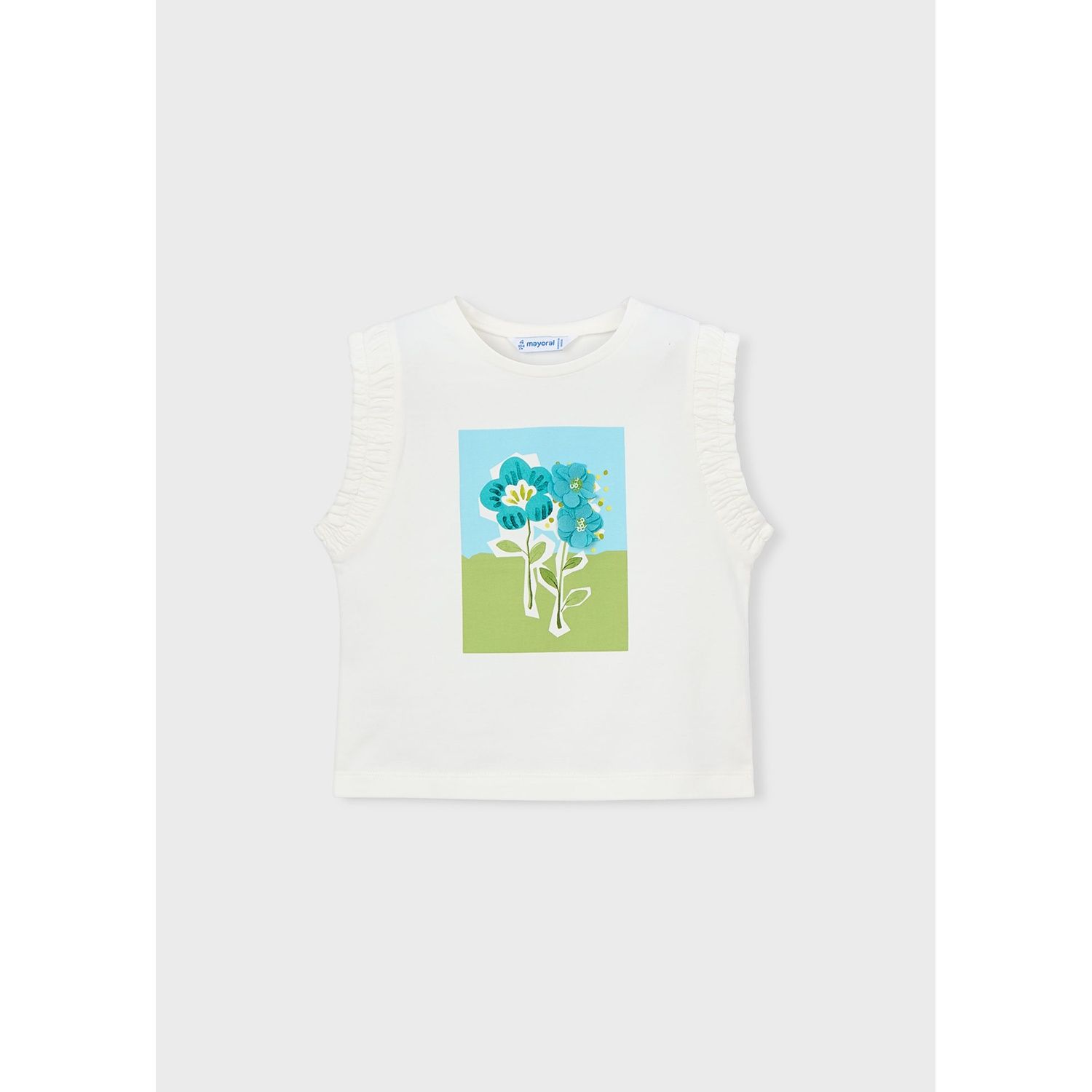 CREAM TOP FLOWER PRINT APPLIQUE SLEEVELESS / 3023-039, Size: 2