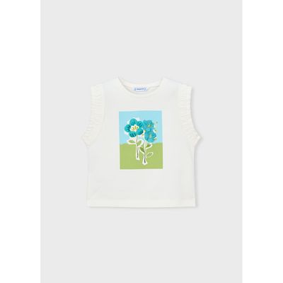 CREAM TOP FLOWER PRINT APPLIQUE SLEEVELESS / 3023-039