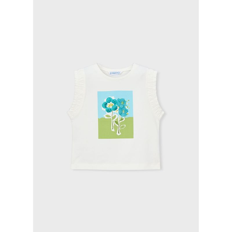 CREAM TOP FLOWER PRINT APPLIQUE SLEEVELESS / 3023-039