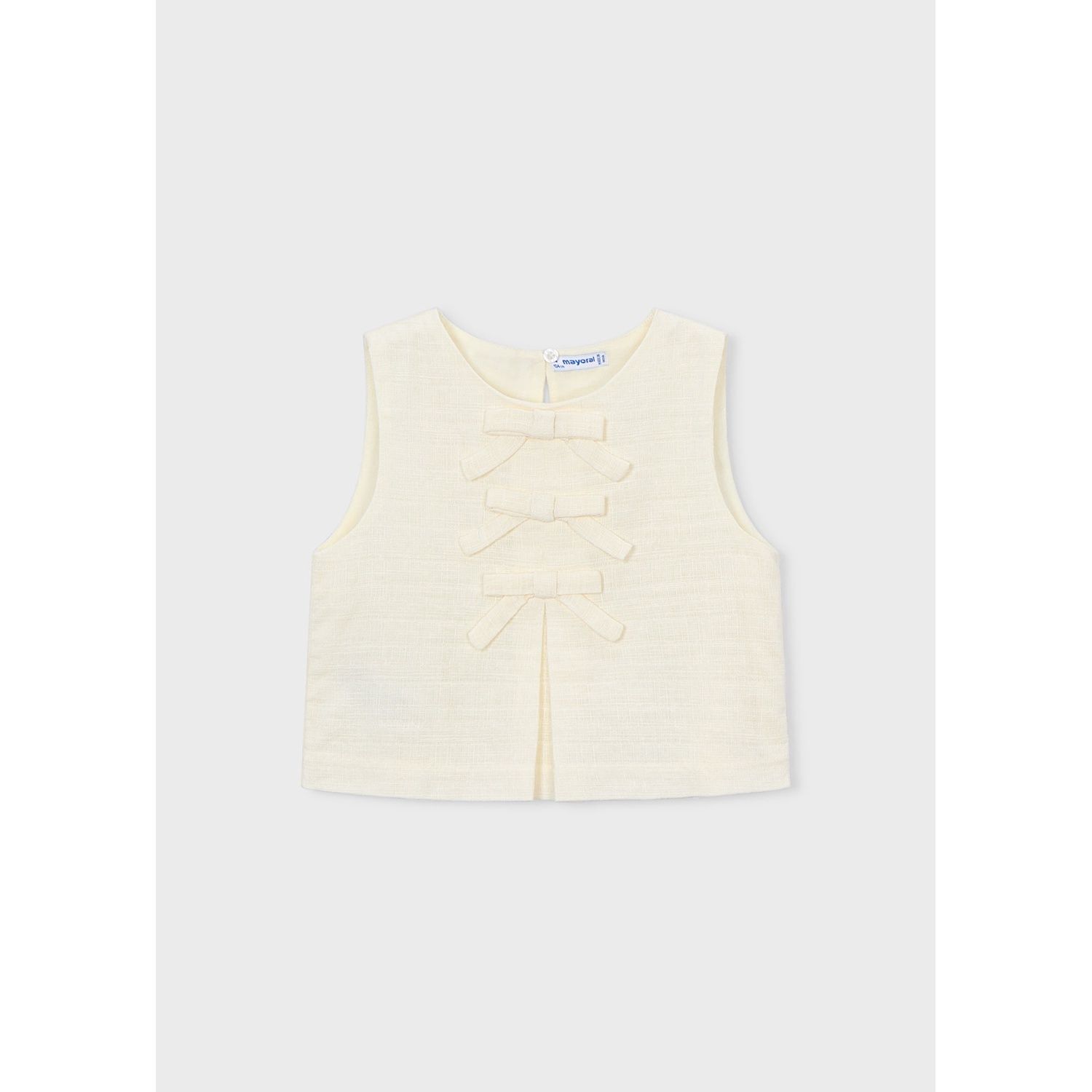 BEIGE TOP 3 BOWS TRIM SLEEVELESS / 3024-026