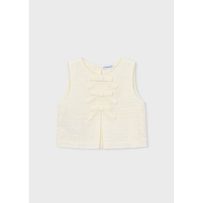 BEIGE TOP 3 BOWS TRIM SLEEVELESS / 3024-026