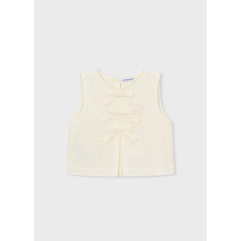 BEIGE TOP 3 BOWS TRIM SLEEVELESS / 3024-026