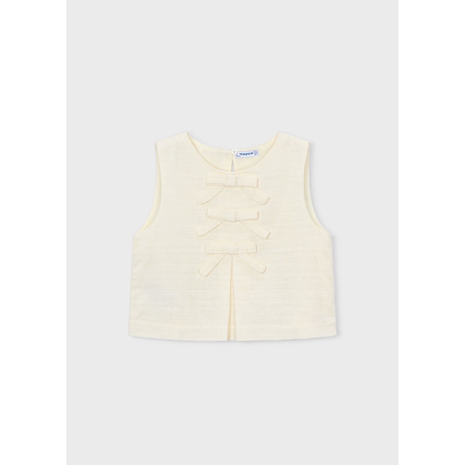 BEIGE TOP 3 BOWS TRIM SLEEVELESS / 3024-026
