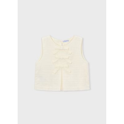 BEIGE TOP 3 BOWS TRIM SLEEVELESS / 3024-026