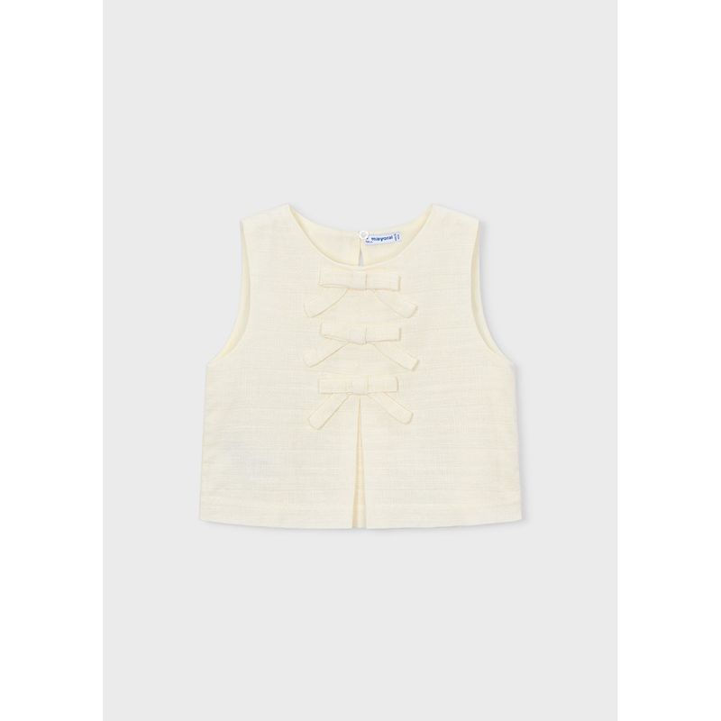 BEIGE TOP 3 BOWS TRIM SLEEVELESS / 3024-026