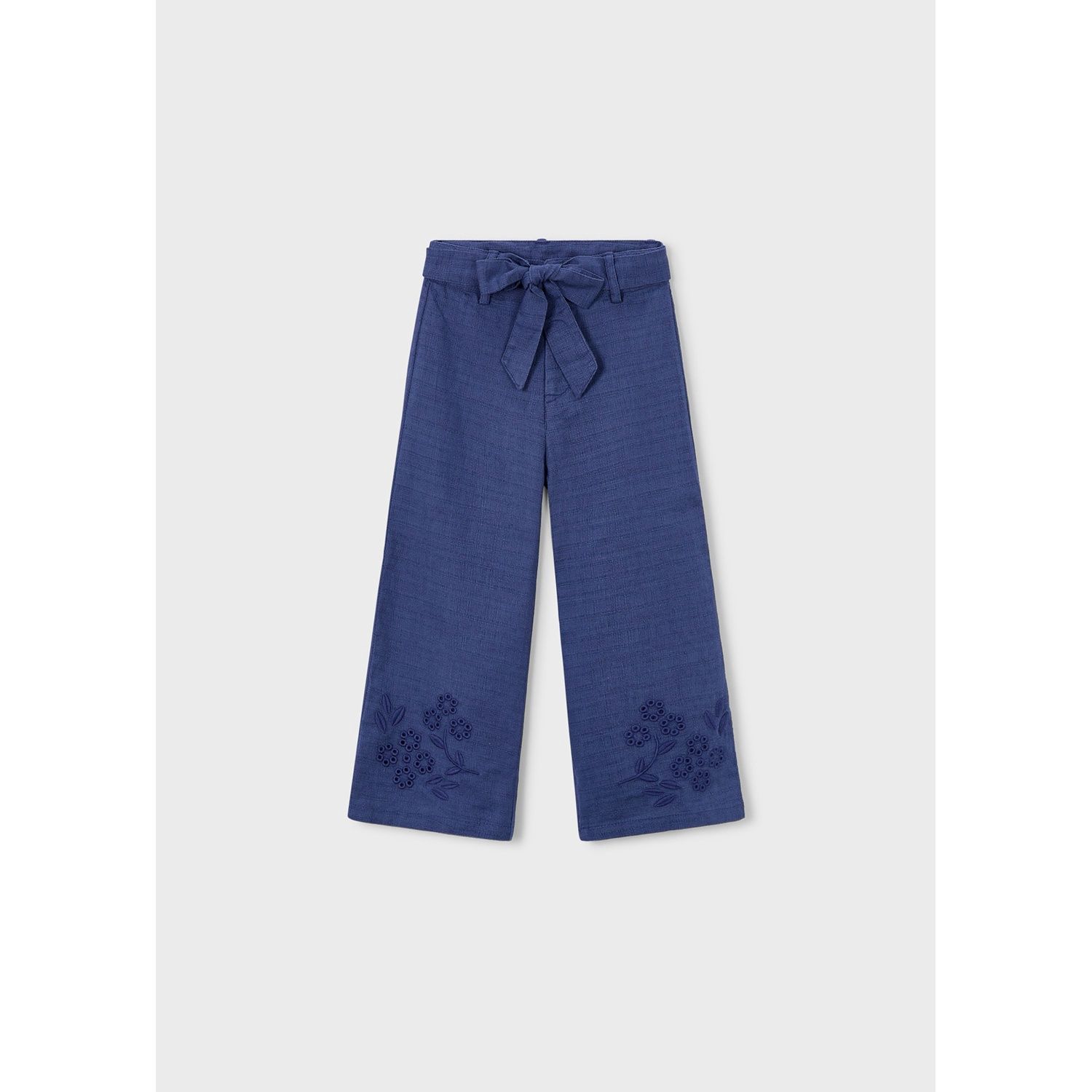 BLUE LINEN PANT EMBROIDERED & CUTOUT LEG TRIM / 3585-016