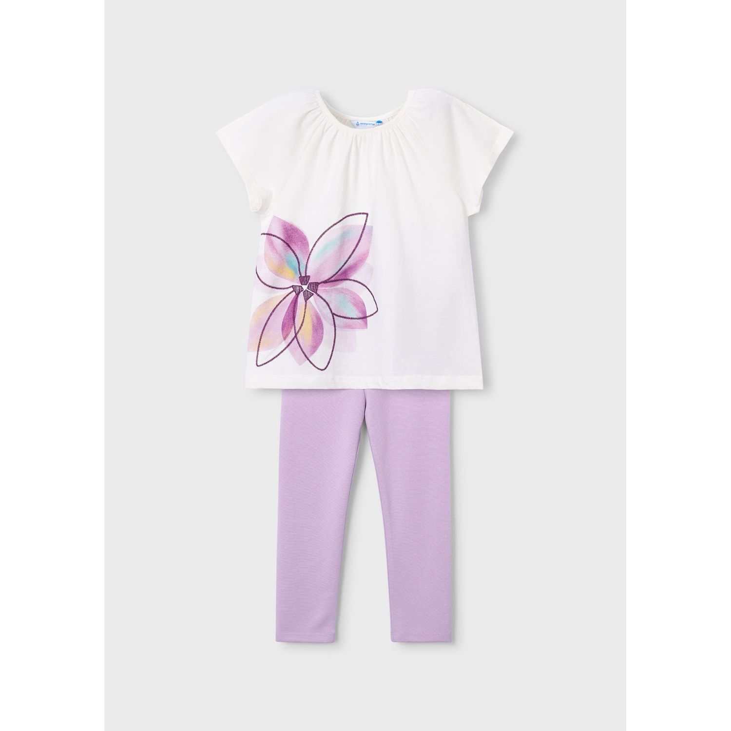 2PC MAUVE LEGGING SET CREAM TOP LILAC FLOWER PRINT / 3723-022