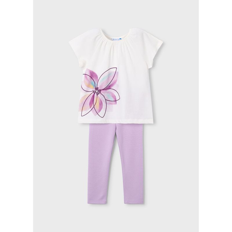 2PC MAUVE LEGGING SET CREAM TOP LILAC FLOWER PRINT / 3723-022