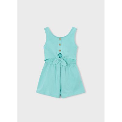 MINT GREEN SHORT KNIT JUMPSUIT CUTOUT & SMOCKING BACK / 3889-058