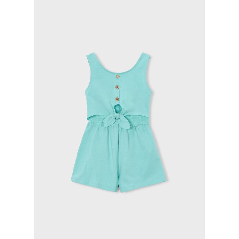 MINT GREEN SHORT KNIT JUMPSUIT CUTOUT & SMOCKING BACK / 3889-058