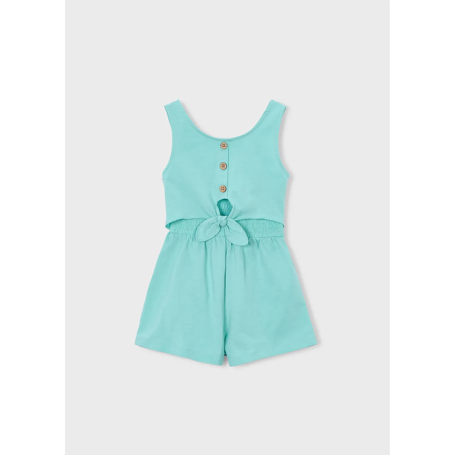 MINT GREEN SHORT KNIT JUMPSUIT CUTOUT & SMOCKING BACK / 3889-058