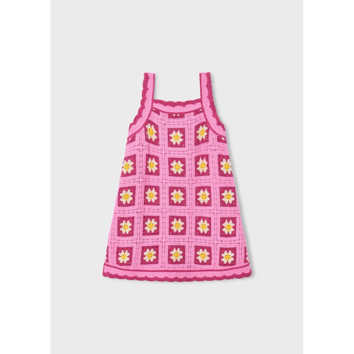 CANDY PINK CROCHET DRESS PLUM /CREAM SQUARES / 3935-068