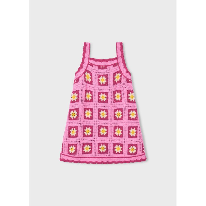CANDY PINK CROCHET DRESS PLUM /CREAM SQUARES / 3935-068