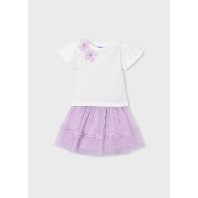 2PC MAUVE & CREAM TULE SKIRT SET / 3946-081