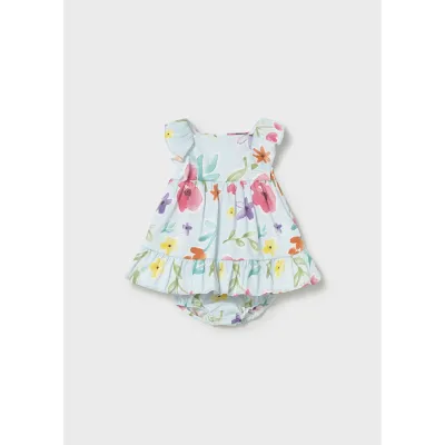 2PC BLUE FLORAL PRINT DRESS & PANTIES / 1812-023