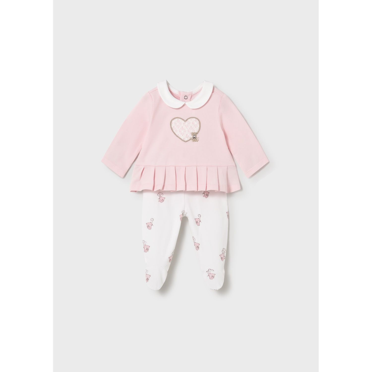 2PC ROSE & CREAM LEG WARMER SET HEART APPLIQUE BEAR PRINT 9-18M NO FEET / 1592-090