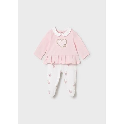 2PC ROSE & CREAM LEG WARMER SET HEART APPLIQUE BEAR PRINT 9-18M NO FEET / 1592-090