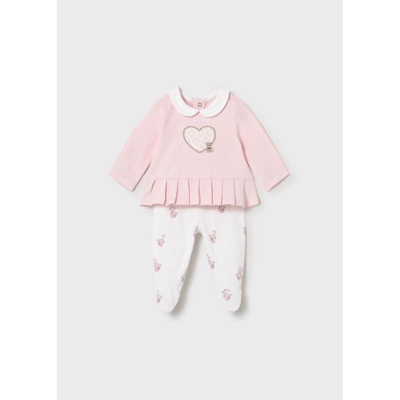 2PC ROSE & CREAM LEG WARMER SET HEART APPLIQUE BEAR PRINT 9-18M NO FEET / 1592-090