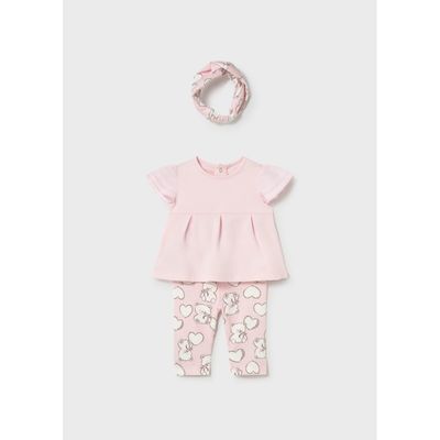 3PC ROSE LEGGING & HEADBAND SET CREAM BEAR & HEART PRINT / 1735-058