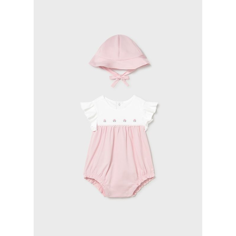 2PC ROSE ROMPER & HAT WHT BODICE SHORT / 1602-063