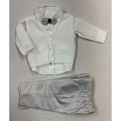 GREY & WHITE KNIT VEST SET GREY BOWTIE & PANT / 201996