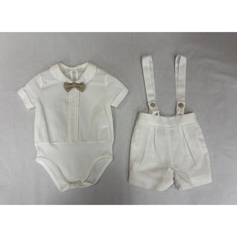 2PC CREAM SHIRT ONZIE & SHORTS W/SUSPENDERS TAN BOWTIE / B3417/BE/BR/BY