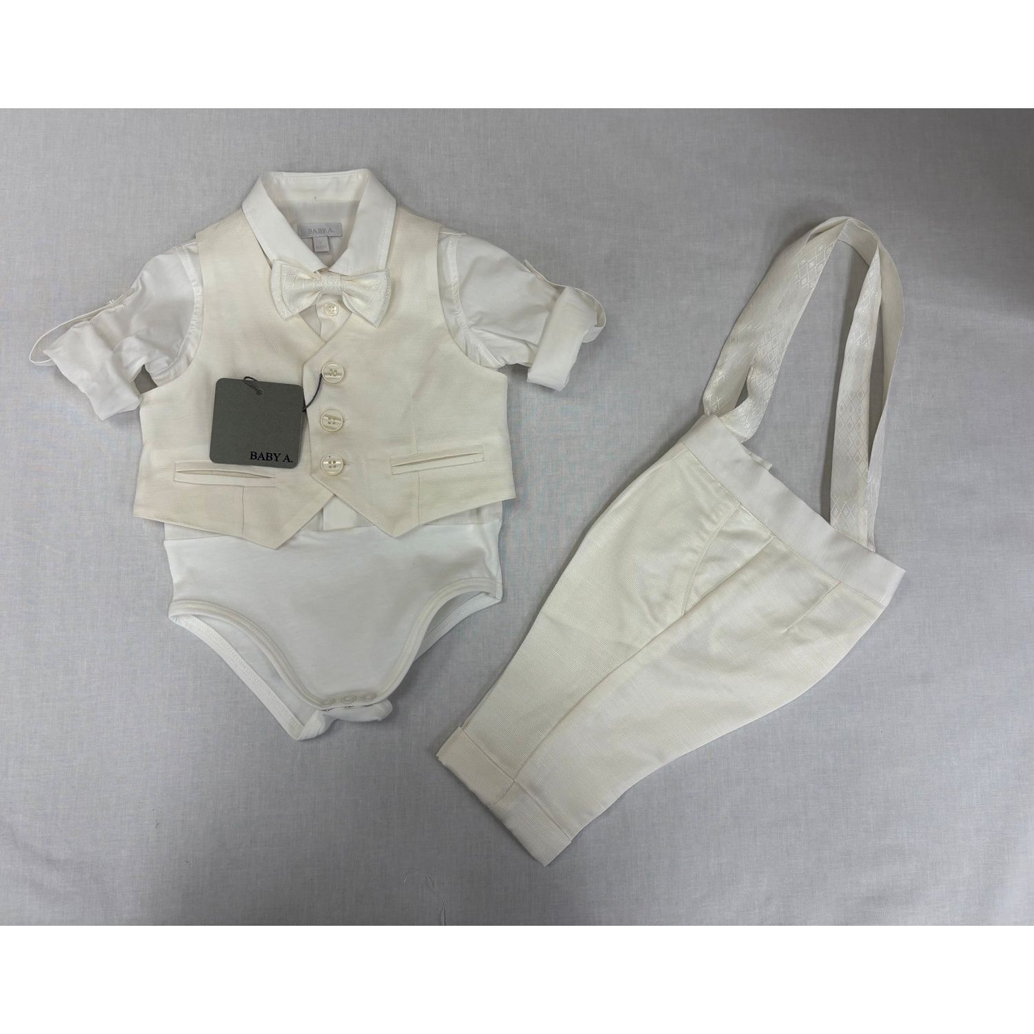 4PC CREAM VEST ONZIE SHIRT & PANT BOWTIE / B3419/BE/BY
