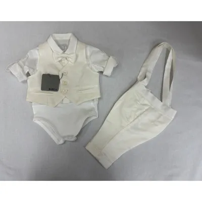 4PC CREAM VEST ONZIE SHIRT & PANT BOWTIE / B3419/BE/BY