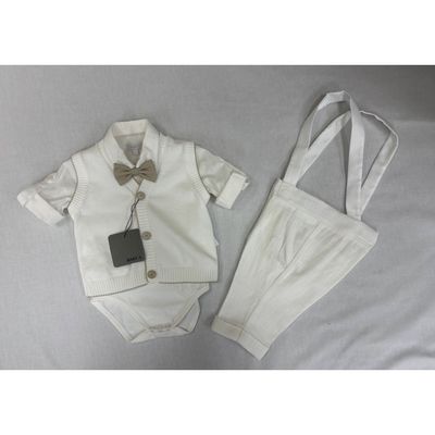 3PC BEIGE KNIT VEST ONZIE SHIRT & PANTBRWN BOWTIE / B3419/BE/BY/GF