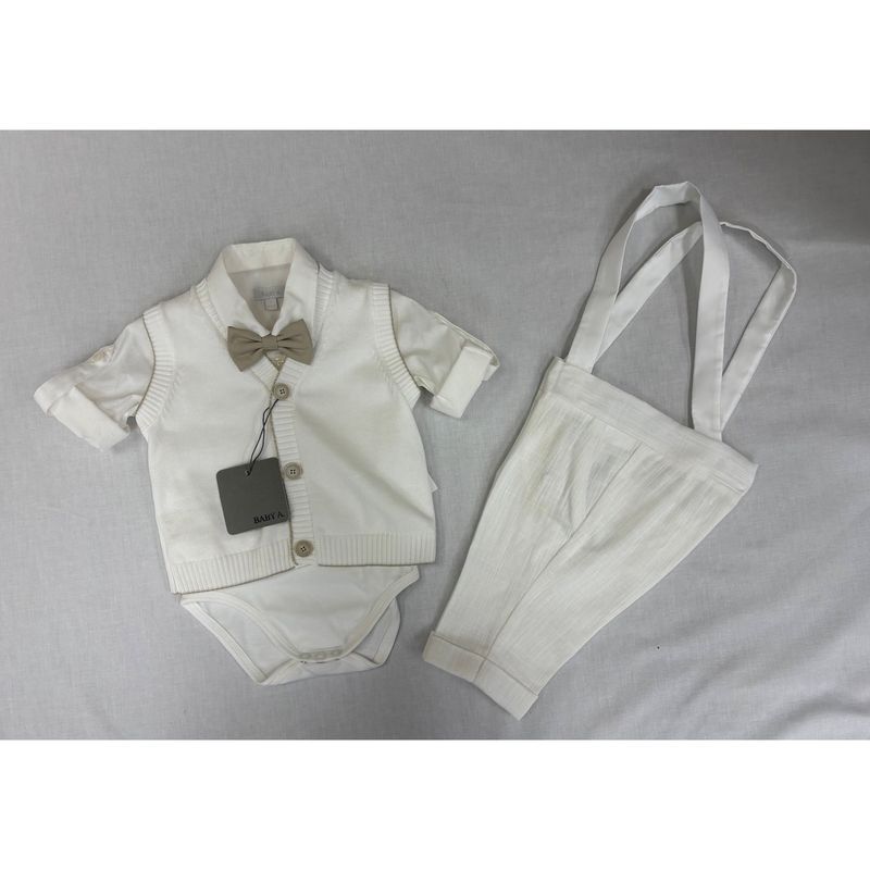 3PC BEIGE KNIT VEST ONZIE SHIRT & PANTBRWN BOWTIE / B3419/BE/BY/GF