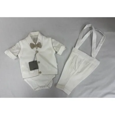3PC BEIGE KNIT VEST ONZIE SHIRT & PANTBRWN BOWTIE / B3419/BE/BY/GF