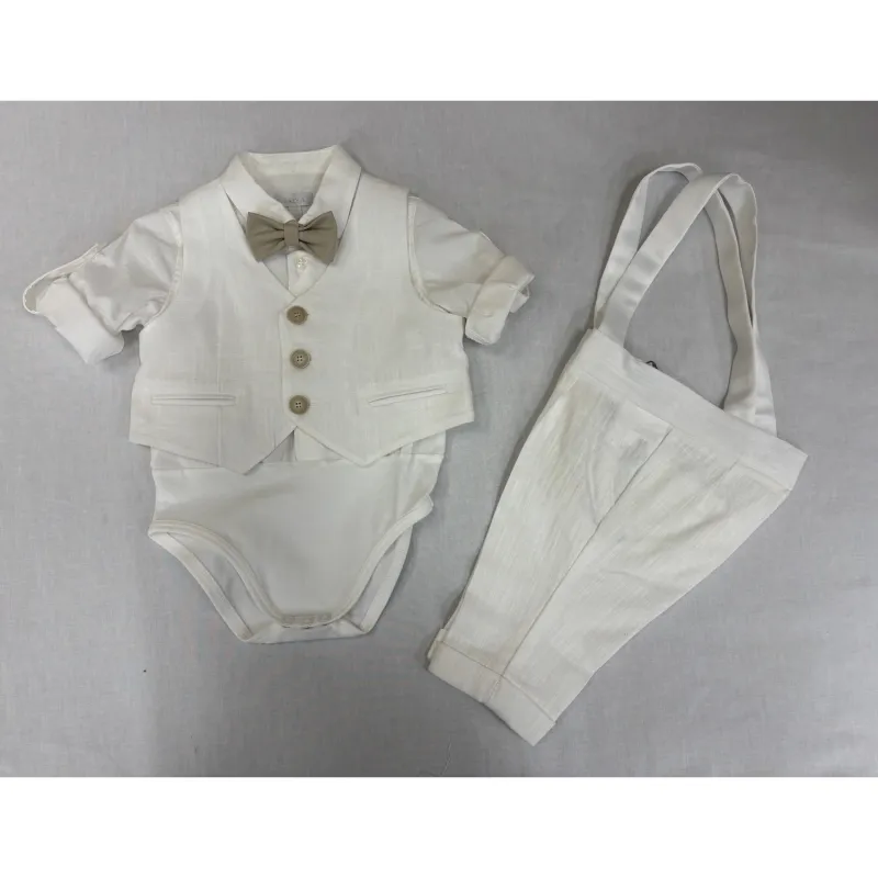 3PC WHITE VEST ONZIE SHIRT PANT & TAN BOWTIE / B3419/BE/BY
