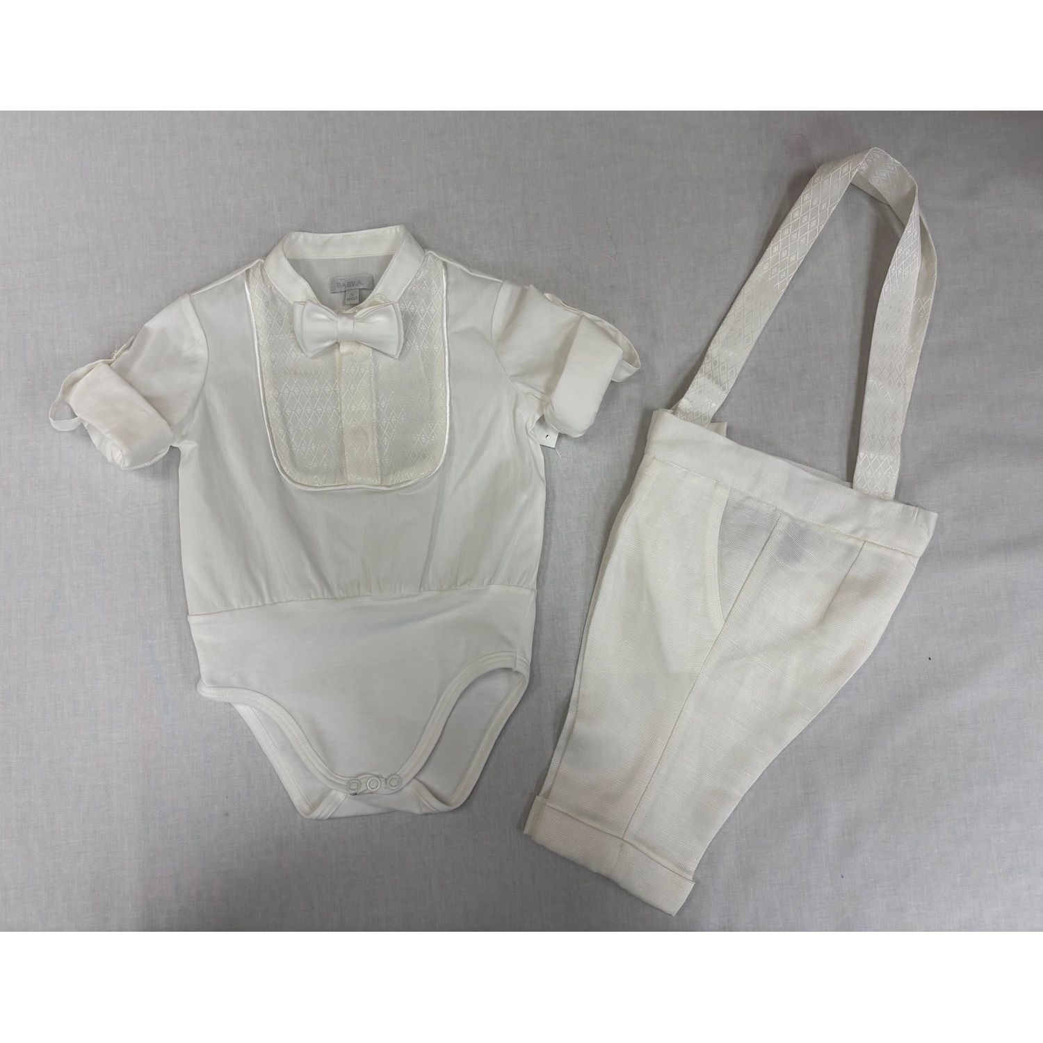 3PC CREAM ONZIE TOP & PANT ROLL UP SLEEVE SATIN IMITATION BIB / B3413-BE/BY