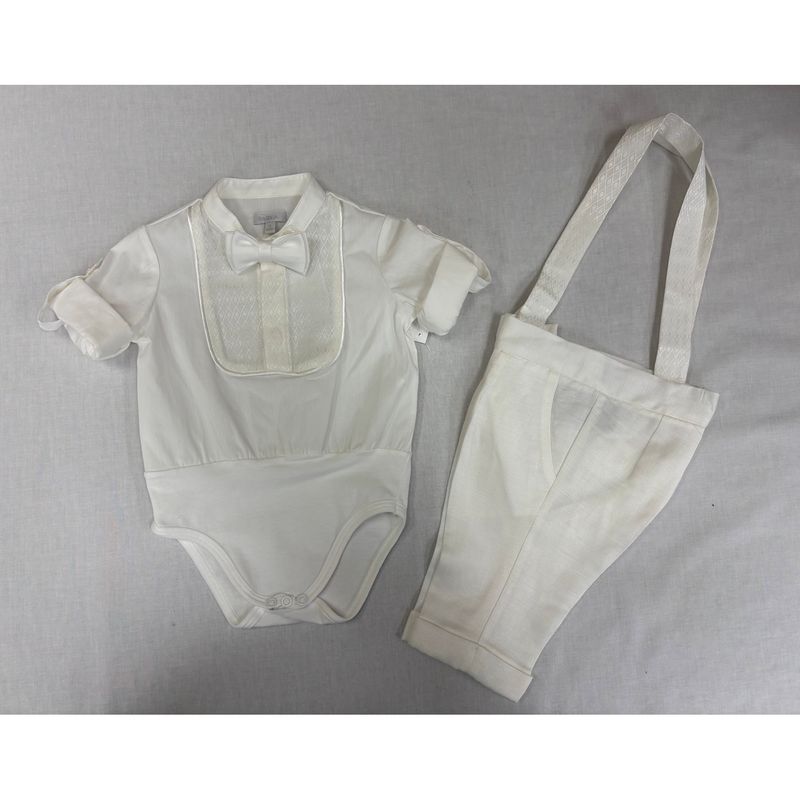 3PC CREAM ONZIE TOP & PANT ROLL UP SLEEVE SATIN IMITATION BIB / B3413-BE/BY