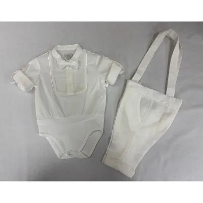 3PC CREAM ONZIE TOP & PANT ROLL UP SLEEVE SATIN IMITATION BIB / B3413-BE/BY
