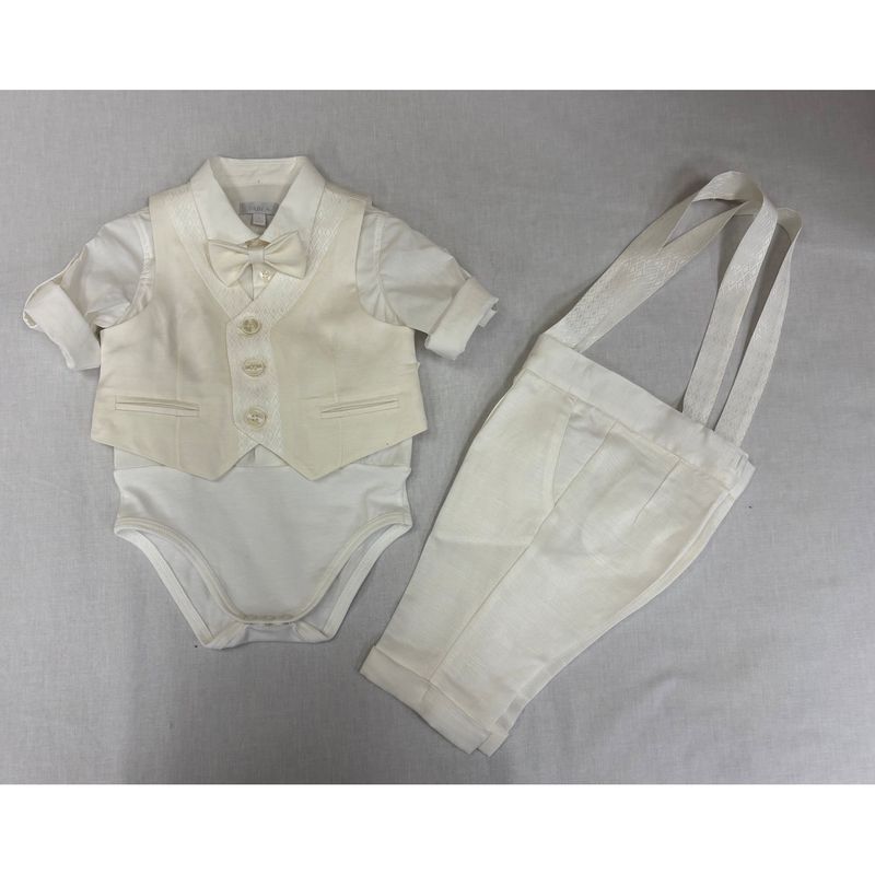 3PC WHITE /CRM VEST/ONZIE SHIRT/LONG PANT PRINTED SATIN TRIM / A3409/BE/BY
