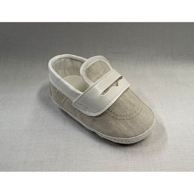 BEIGE SLIP ON SHOE WHITE LEATHER TRIM  / AP2635/SC/81
