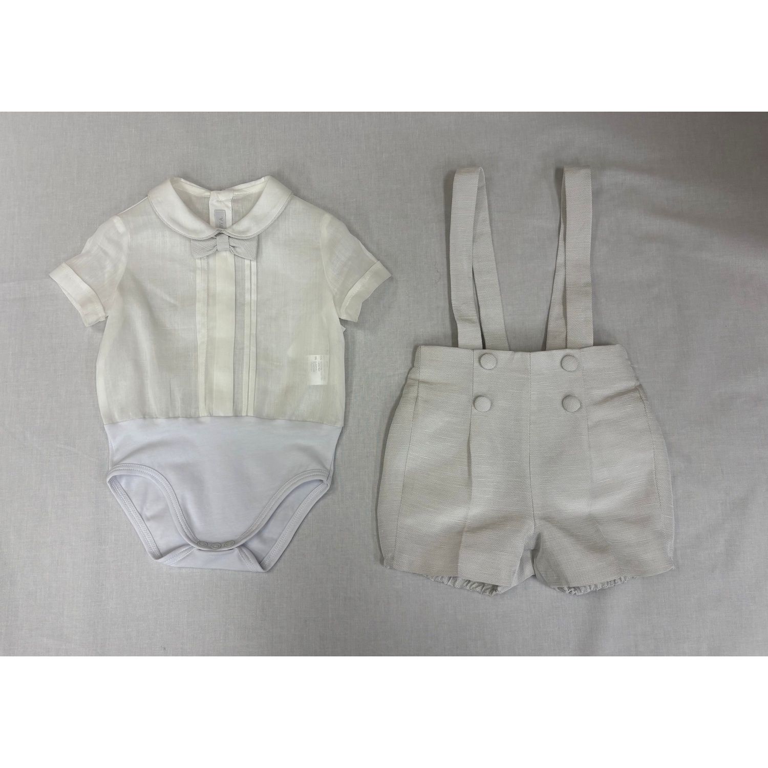 2PC LIGHT GREY SHORTS & ONZIE SHIRT RIBBED EFFECT / A3410/BE/BRBY/1027